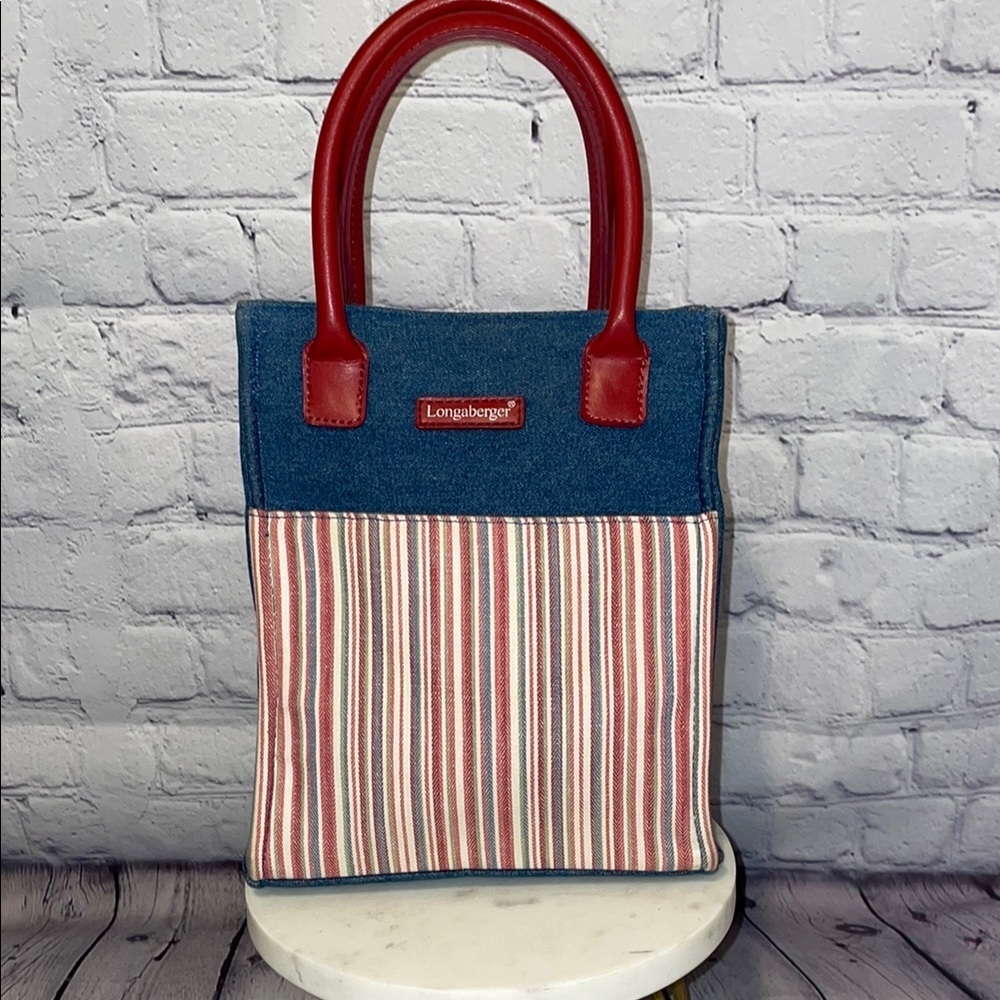 Longaberger Red and Blue Striped Tote Denim